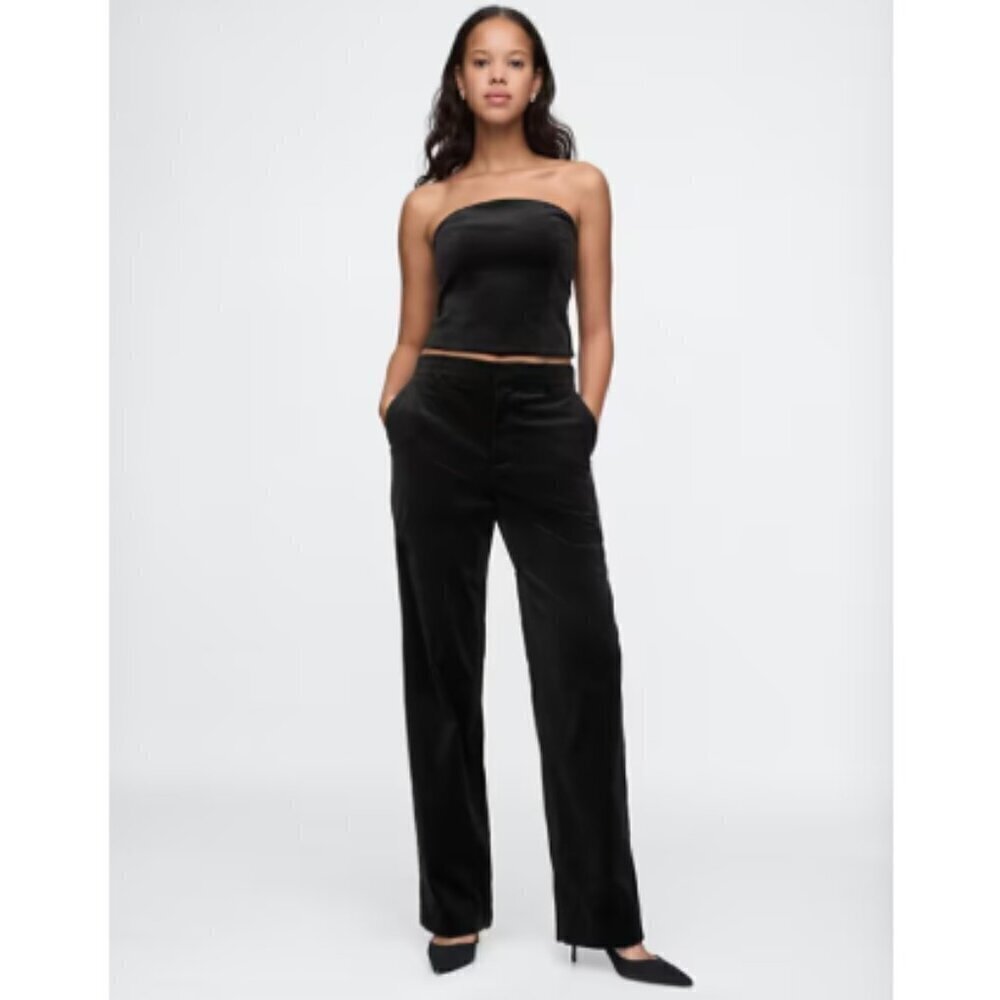 GAP High Rise Relaxed Straight Leg Velvet Pants Black 2 PETITE NWT $90 Moto Edgy